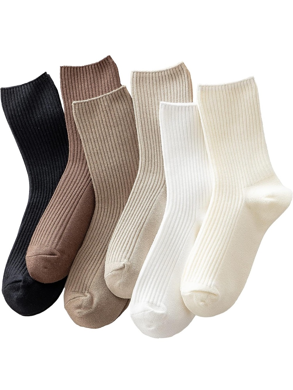 Neutrals Ribbed Crew Socks - 6 pairs Set